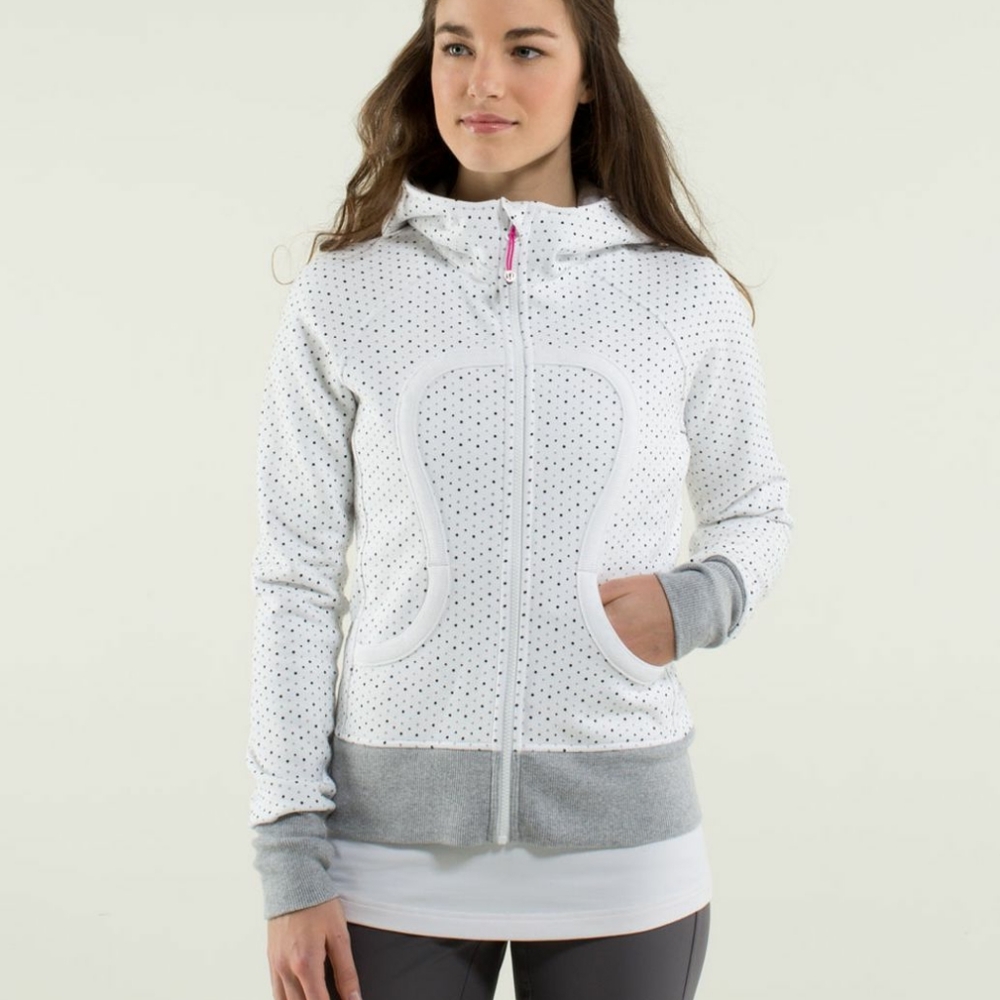Lululemon Scuba Hoodie Lined Hood Chevron Dot White Gray